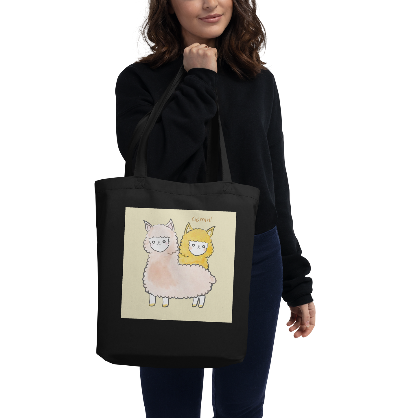 Astrology Tote Bag with Alpaca Zodiac Sign Gemini Organic Cotton Birthday Gift