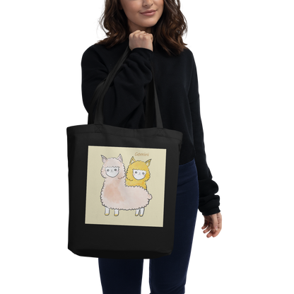 Astrology Tote Bag with Alpaca Zodiac Sign Gemini Organic Cotton Birthday Gift