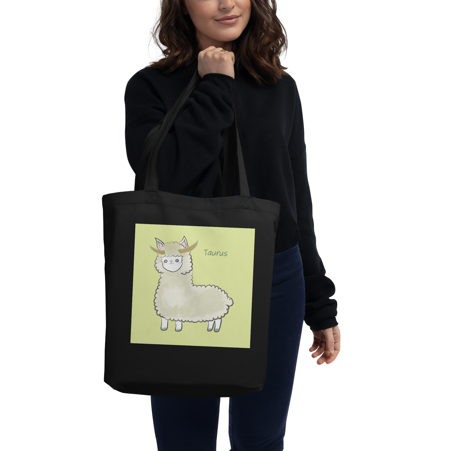 Astrology Tote Bag with Cute Alpaca Zodiac Sign Taurus Organic Cotton Birthday Gift