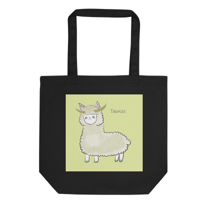 Astrology Tote Bag with Cute Alpaca Zodiac Sign Taurus Organic Cotton Birthday Gift