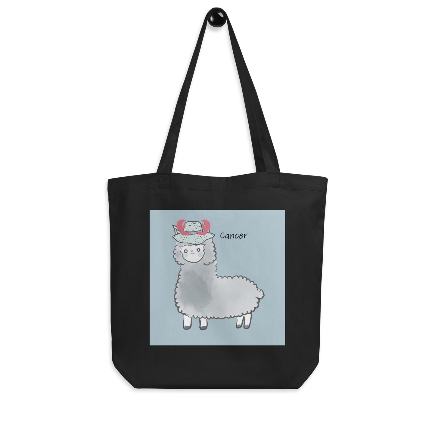 Astrology Tote Bag with Cute Alpaca Zodiac Sign Cancer Organic Cotton Birthday Gift