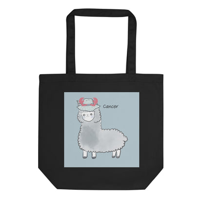 Astrology Tote Bag with Cute Alpaca Zodiac Sign Cancer Organic Cotton Birthday Gift