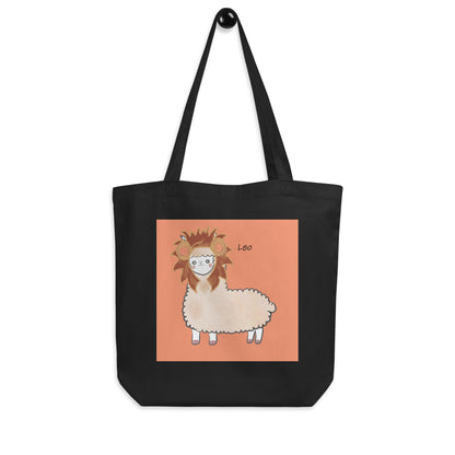 Astrology Tote Bag with Cute Alpaca Zodiac Sign Leo Organic Cotton Birthday Gift