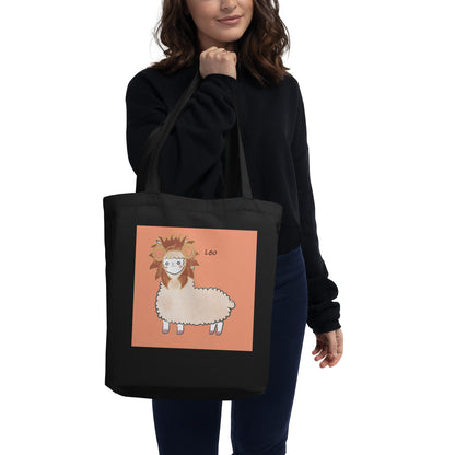 Astrology Tote Bag with Cute Alpaca Zodiac Sign Leo Organic Cotton Birthday Gift