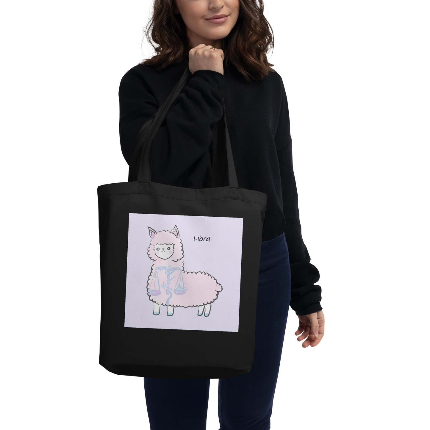 Astrology Tote Bag with Cute Alpaca Zodiac Sign Libra Organic Cotton Birthday Gift