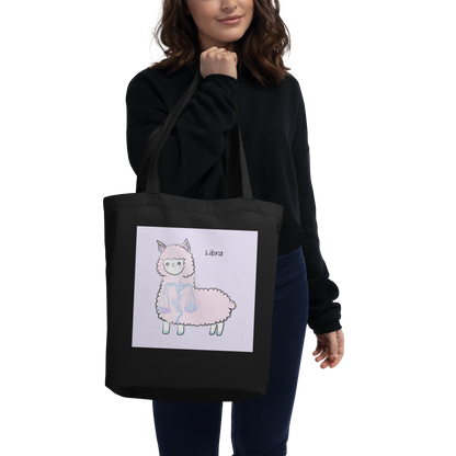 Astrology Tote Bag with Cute Alpaca Zodiac Sign Libra Organic Cotton Birthday Gift