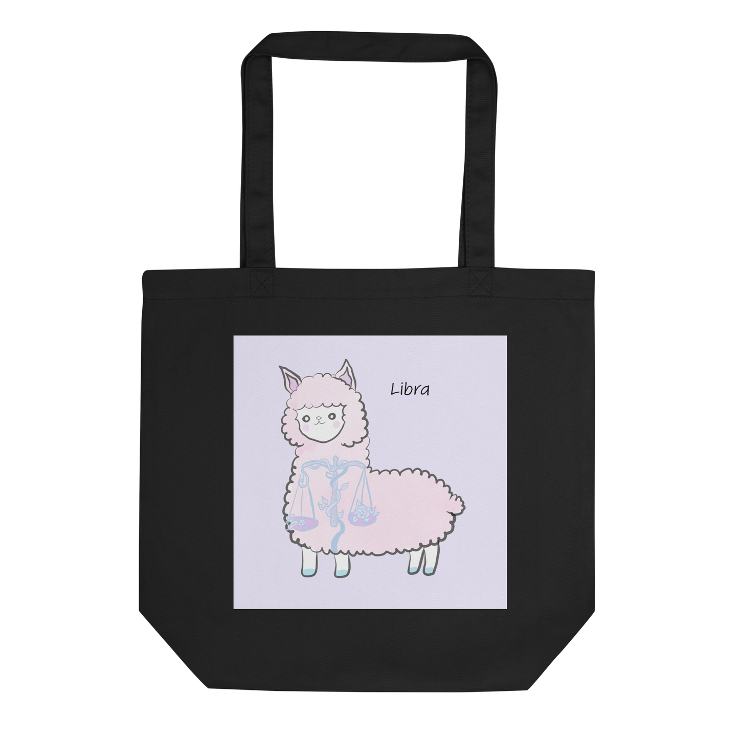 Astrology Tote Bag with Cute Alpaca Zodiac Sign Libra Organic Cotton Birthday Gift