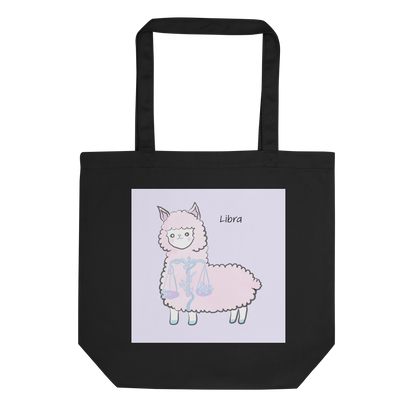 Astrology Tote Bag with Cute Alpaca Zodiac Sign Libra Organic Cotton Birthday Gift