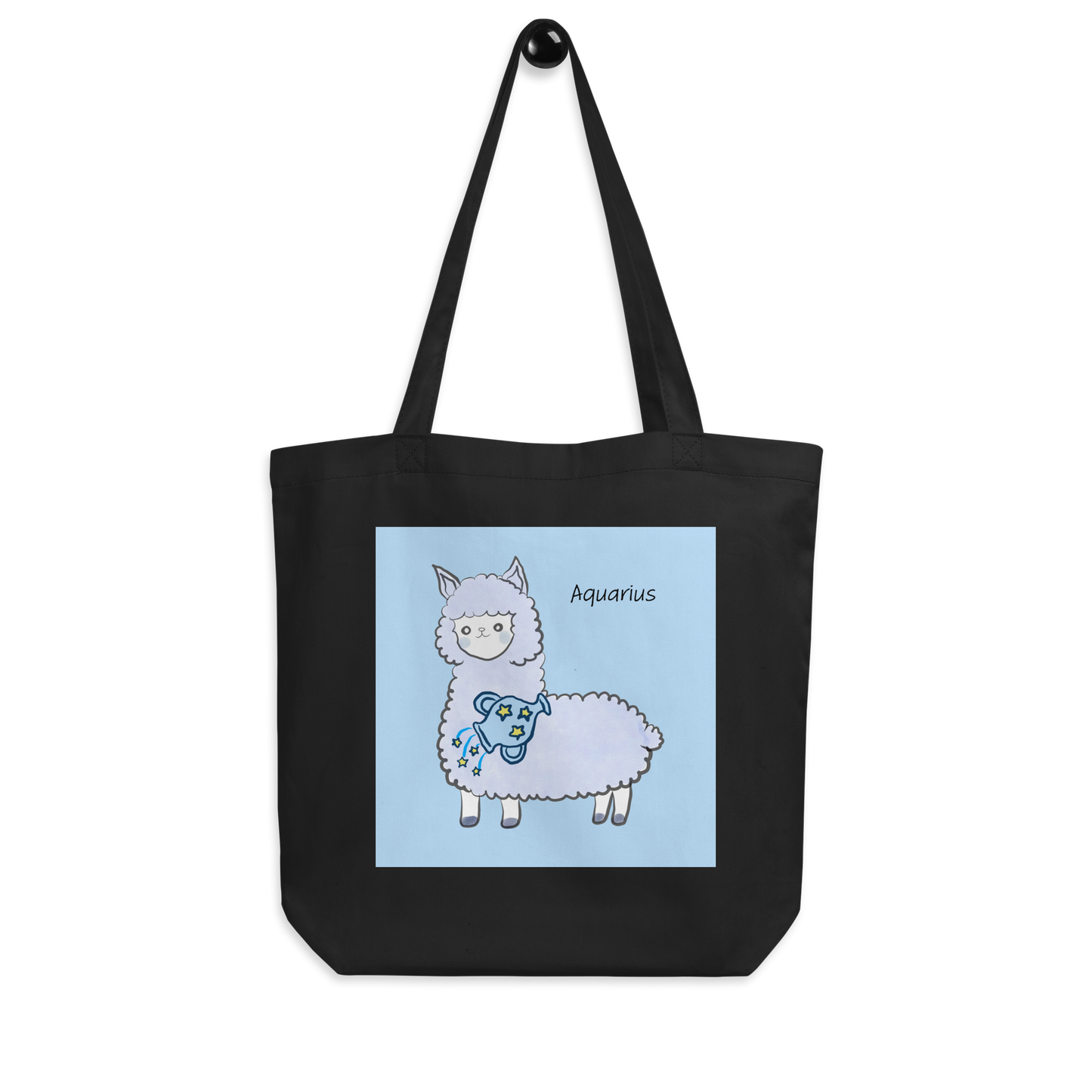 Astrology Tote Bag with Cute Alpaca Zodiac Sign Aquarius Organic Cotton Birthday Gift