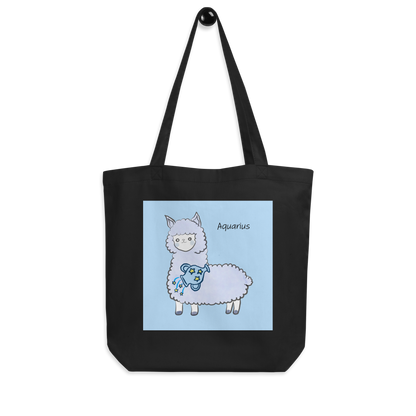 Astrology Tote Bag with Cute Alpaca Zodiac Sign Aquarius Organic Cotton Birthday Gift