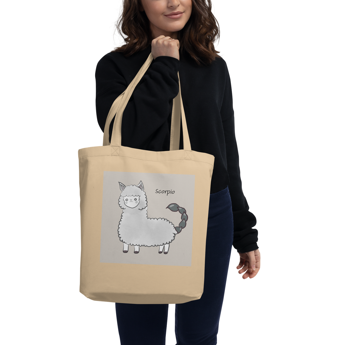 Astrology Tote Bag with Cute Alpaca Zodiac Sign Scorpio Organic Cotton Birthday Gift