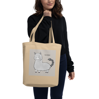 Astrology Tote Bag with Cute Alpaca Zodiac Sign Scorpio Organic Cotton Birthday Gift