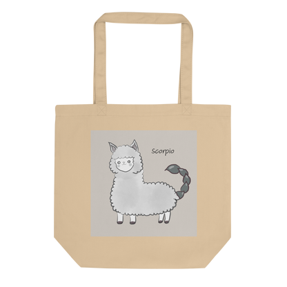 Astrology Tote Bag with Cute Alpaca Zodiac Sign Scorpio Organic Cotton Birthday Gift