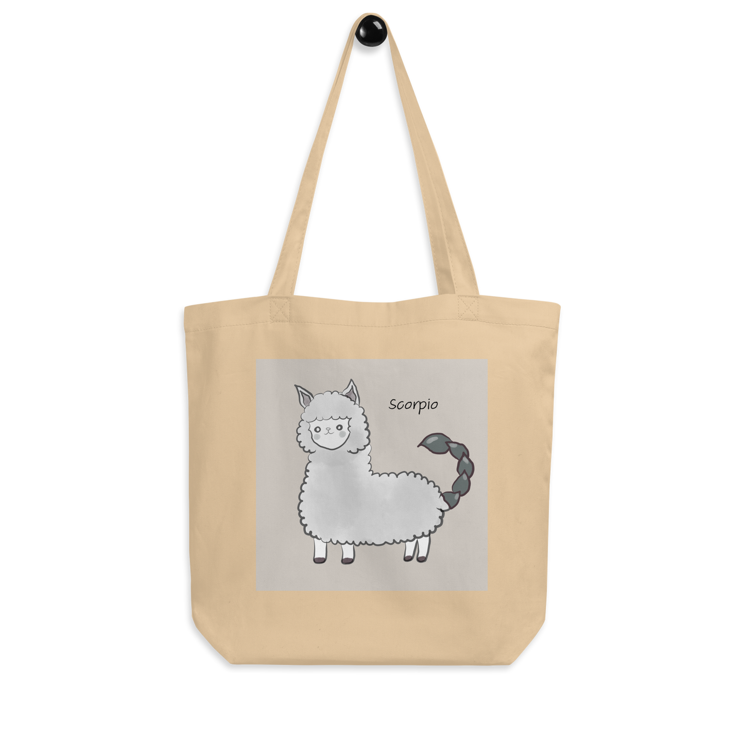 Astrology Tote Bag with Cute Alpaca Zodiac Sign Scorpio Organic Cotton Birthday Gift