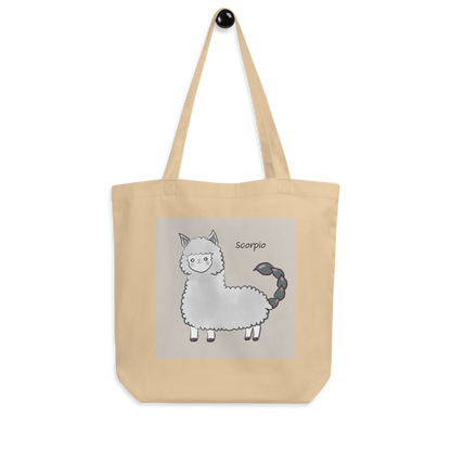 Astrology Tote Bag with Cute Alpaca Zodiac Sign Scorpio Organic Cotton Birthday Gift