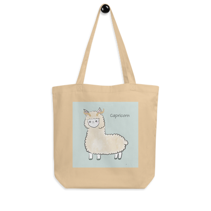 Astrology Tote Bag with Cute Alpaca Zodiac Sign Capricorn Organic Cotton Birthday Gift