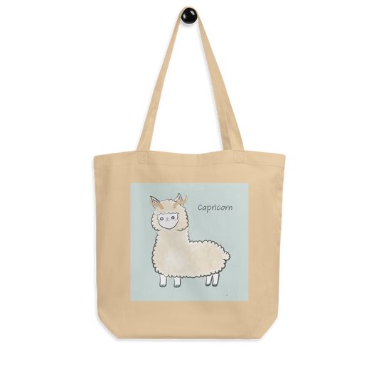 Astrology Tote Bag with Cute Alpaca Zodiac Sign Capricorn Organic Cotton Birthday Gift