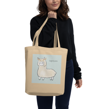 Astrology Tote Bag with Cute Alpaca Zodiac Sign Capricorn Organic Cotton Birthday Gift