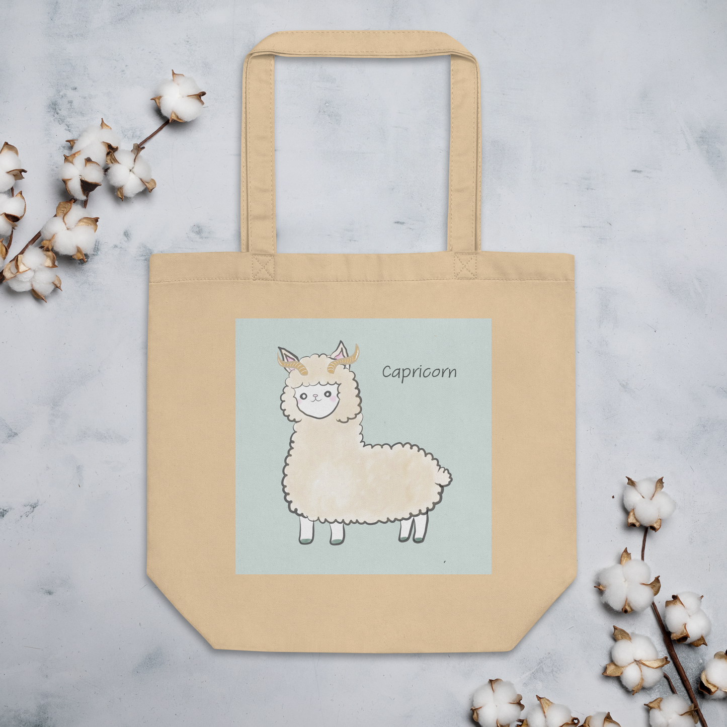 Astrology Tote Bag with Cute Alpaca Zodiac Sign Capricorn Organic Cotton Birthday Gift