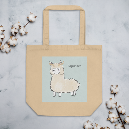 Astrology Tote Bag with Cute Alpaca Zodiac Sign Capricorn Organic Cotton Birthday Gift