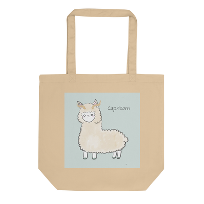 Astrology Tote Bag with Cute Alpaca Zodiac Sign Capricorn Organic Cotton Birthday Gift