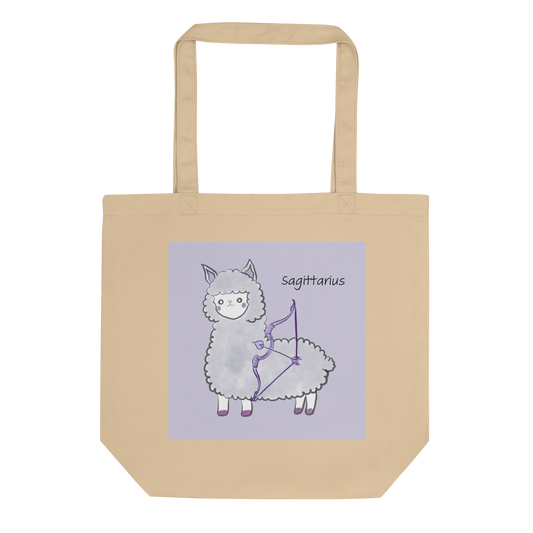 Astrology Tote Bag with Cute Alpaca Zodiac Sign Sagittarius Organic Cotton Birthday Gift