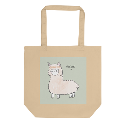 Astrology Tote Bag with Cute Alpaca Zodiac Sign Virgo Organic Cotton Birthday Gift