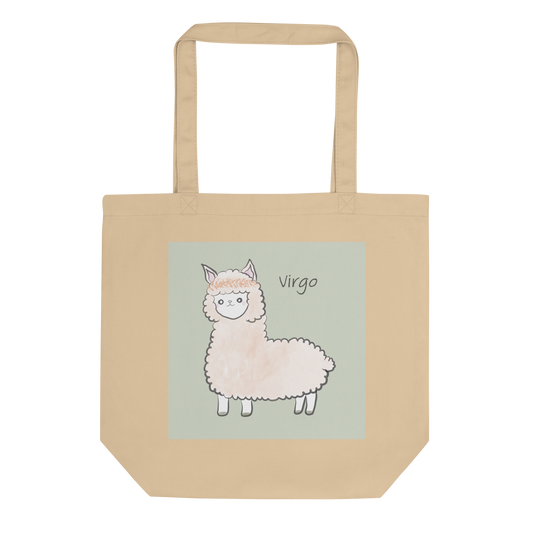 Astrology Tote Bag with Cute Alpaca Zodiac Sign Virgo Organic Cotton Birthday Gift