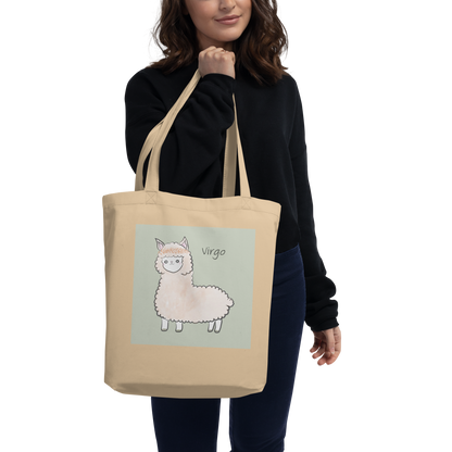 Astrology Tote Bag with Cute Alpaca Zodiac Sign Virgo Organic Cotton Birthday Gift