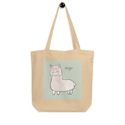 Astrology Tote Bag with Cute Alpaca Zodiac Sign Virgo Organic Cotton Birthday Gift