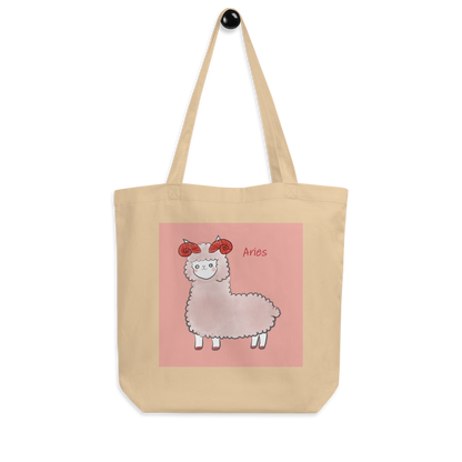 Astrology Tote Bag with Alpaca Zodiac Sign Aries Organic Cotton Birthday Gift