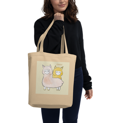 Astrology Tote Bag with Alpaca Zodiac Sign Gemini Organic Cotton Birthday Gift