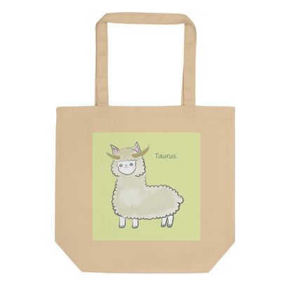 Astrology Tote Bag with Cute Alpaca Zodiac Sign Taurus Organic Cotton Birthday Gift