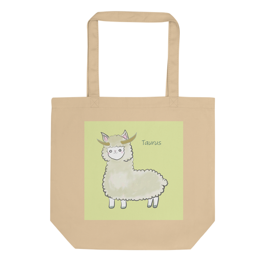 Astrology Tote Bag with Cute Alpaca Zodiac Sign Taurus Organic Cotton Birthday Gift