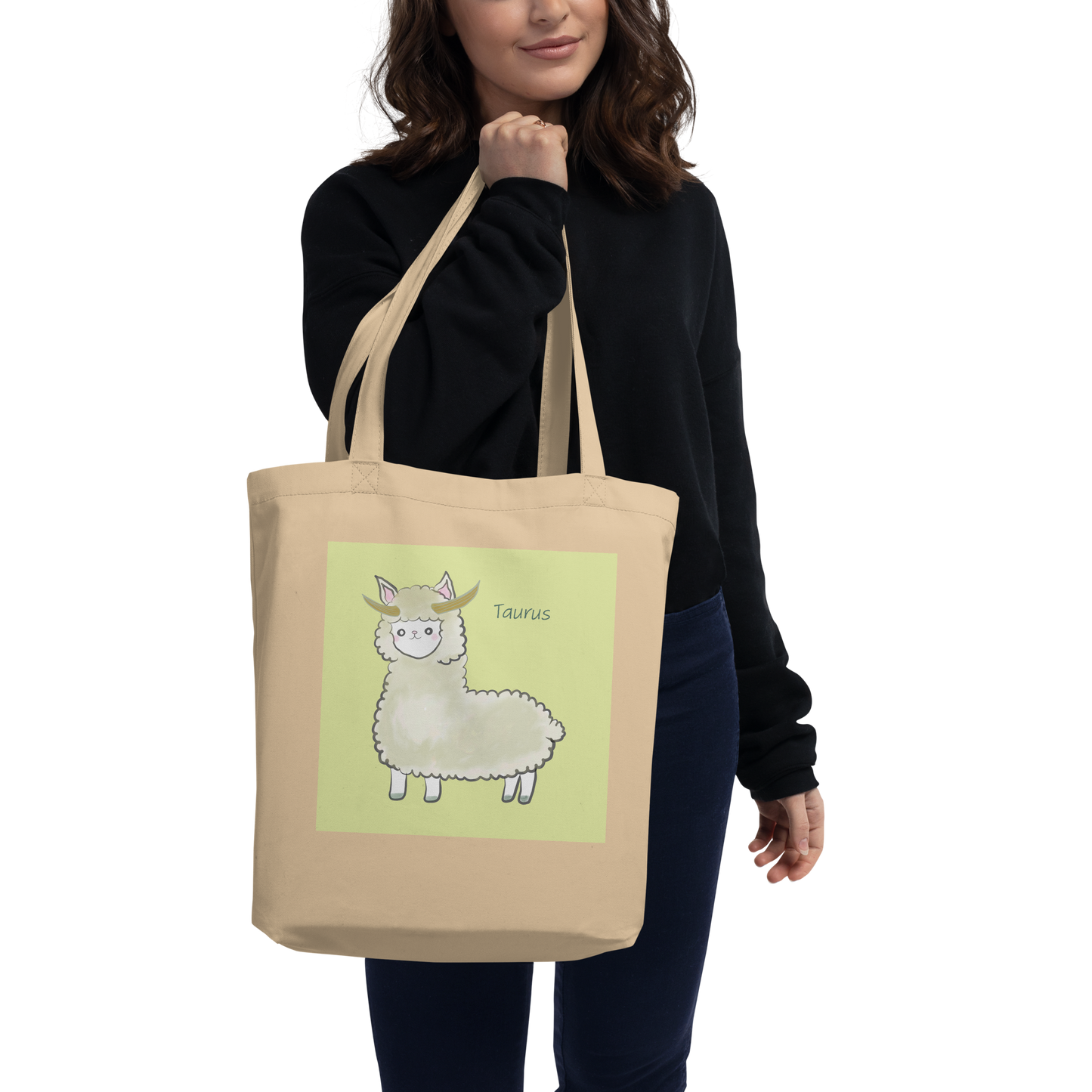 Astrology Tote Bag with Cute Alpaca Zodiac Sign Taurus Organic Cotton Birthday Gift