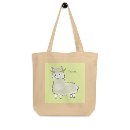 Astrology Tote Bag with Cute Alpaca Zodiac Sign Taurus Organic Cotton Birthday Gift