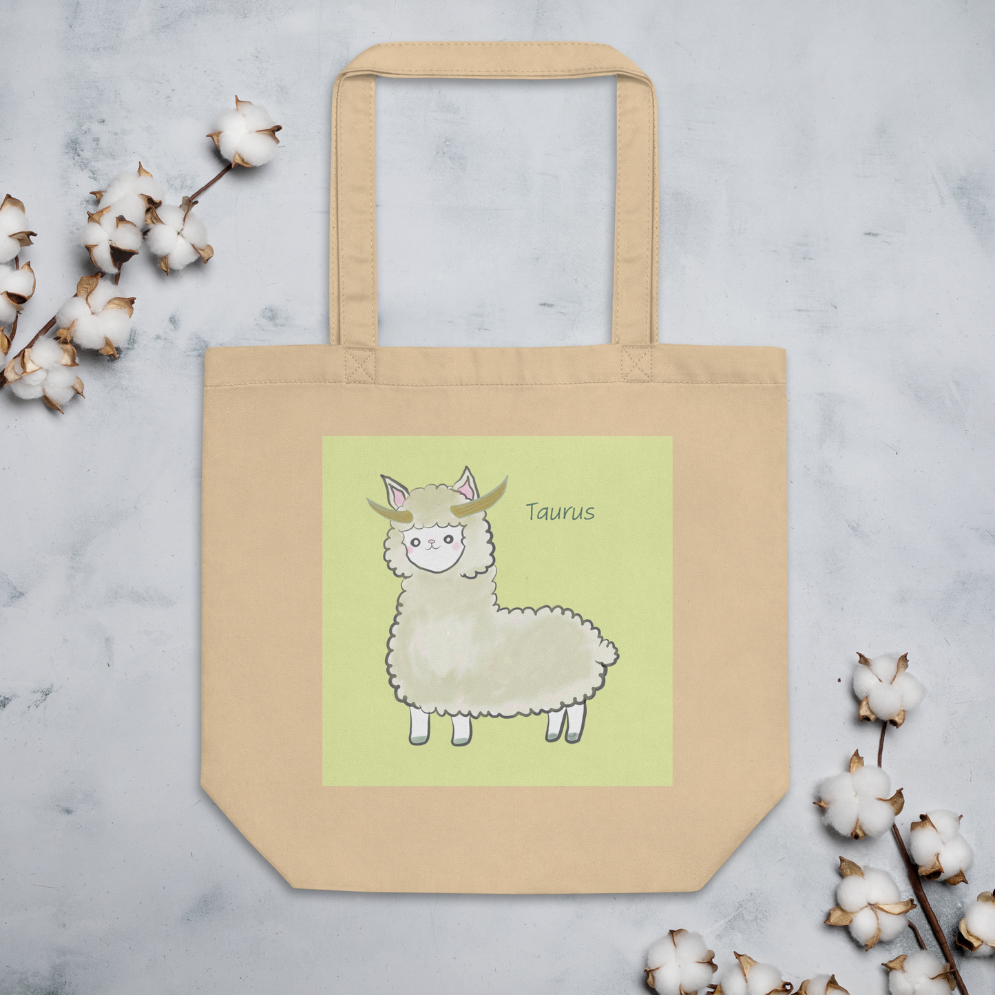 Astrology Tote Bag with Cute Alpaca Zodiac Sign Taurus Organic Cotton Birthday Gift