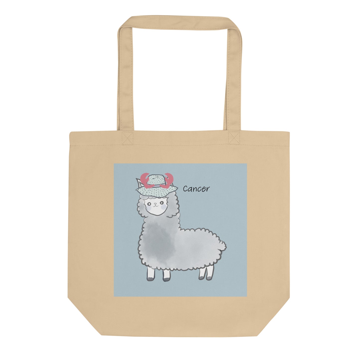 Astrology Tote Bag with Cute Alpaca Zodiac Sign Cancer Organic Cotton Birthday Gift