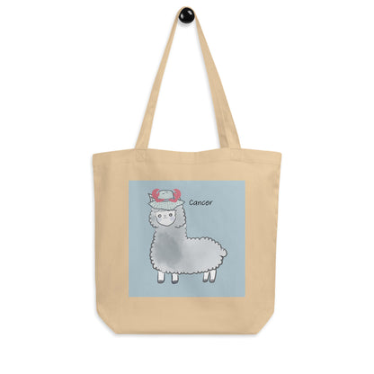 Astrology Tote Bag with Cute Alpaca Zodiac Sign Cancer Organic Cotton Birthday Gift