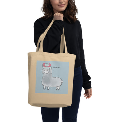 Astrology Tote Bag with Cute Alpaca Zodiac Sign Cancer Organic Cotton Birthday Gift