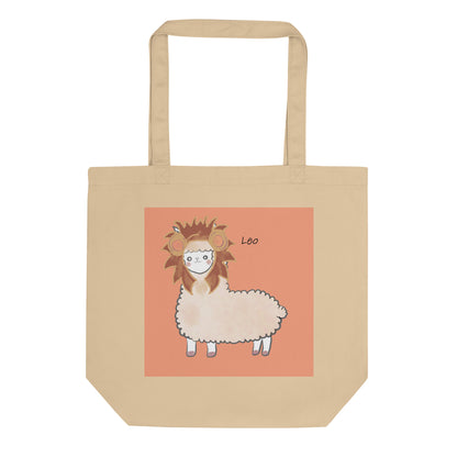 Astrology Tote Bag with Cute Alpaca Zodiac Sign Leo Organic Cotton Birthday Gift