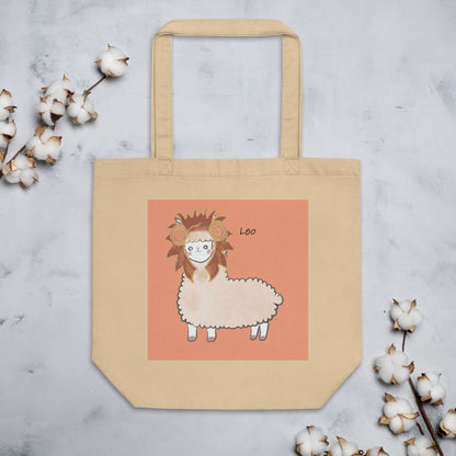 Astrology Tote Bag with Cute Alpaca Zodiac Sign Leo Organic Cotton Birthday Gift