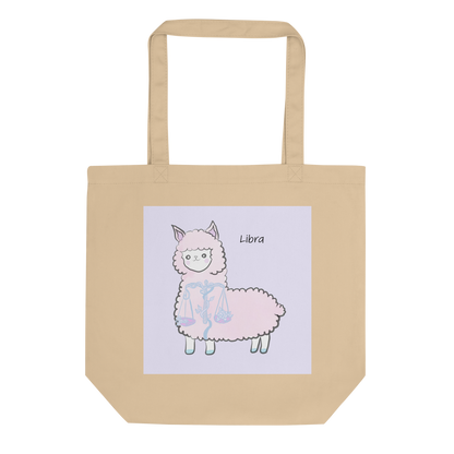 Astrology Tote Bag with Cute Alpaca Zodiac Sign Libra Organic Cotton Birthday Gift