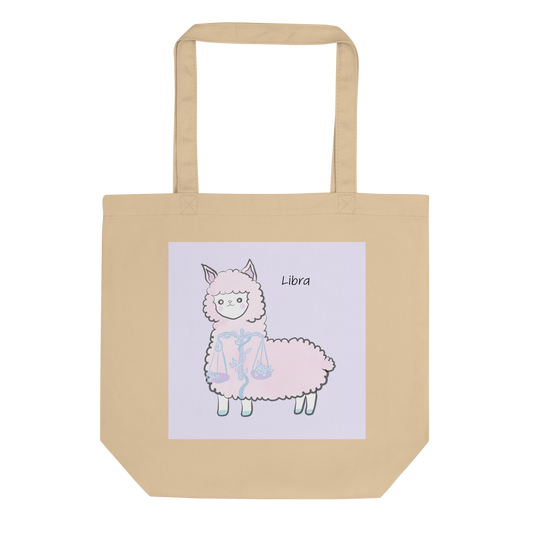 Astrology Tote Bag with Cute Alpaca Zodiac Sign Libra Organic Cotton Birthday Gift