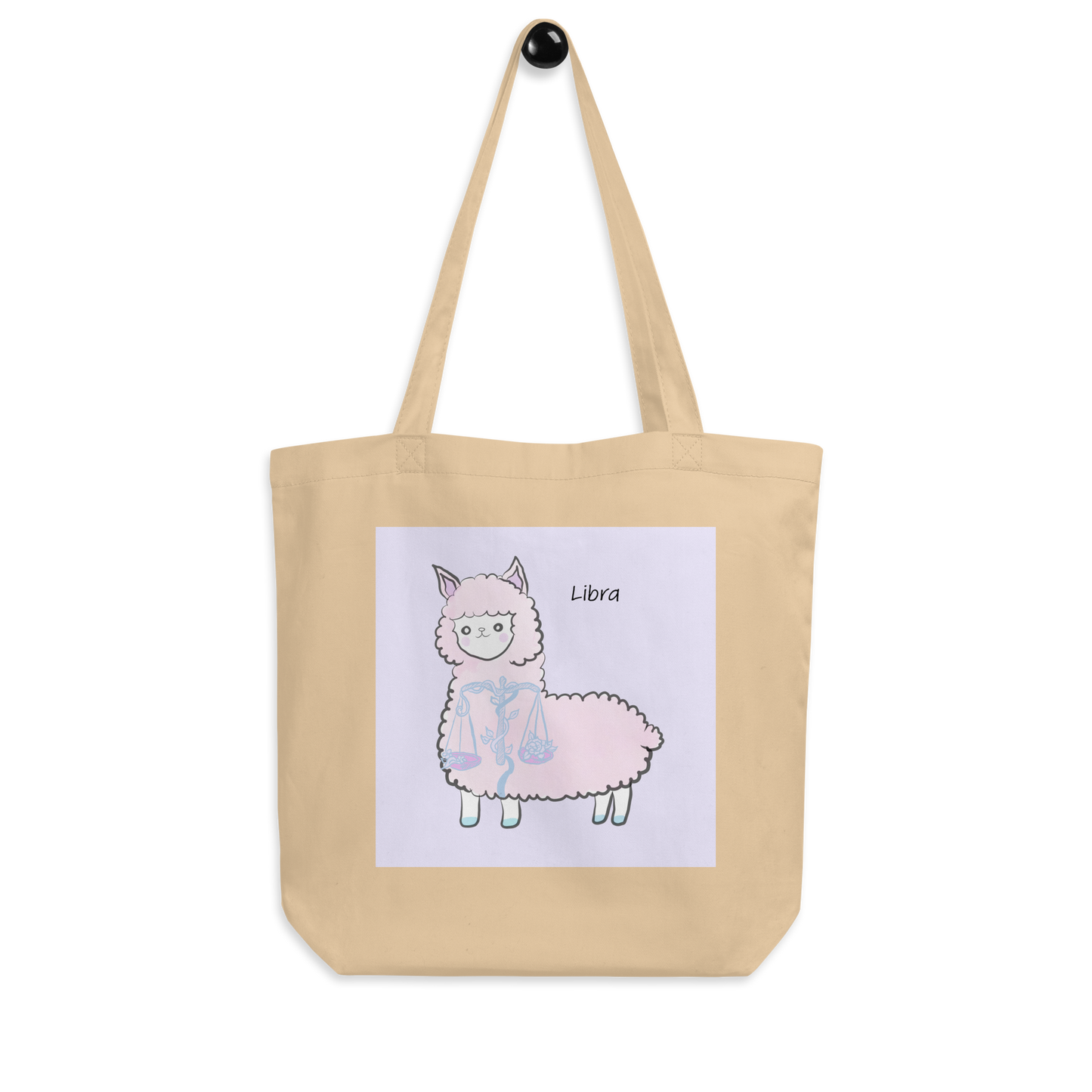 Astrology Tote Bag with Cute Alpaca Zodiac Sign Libra Organic Cotton Birthday Gift