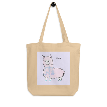 Astrology Tote Bag with Cute Alpaca Zodiac Sign Libra Organic Cotton Birthday Gift