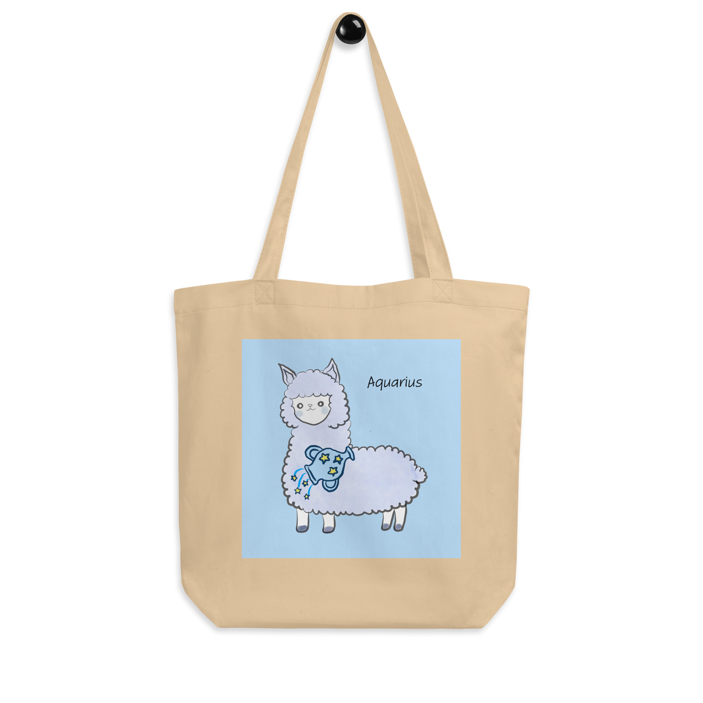 Astrology Tote Bag with Cute Alpaca Zodiac Sign Aquarius Organic Cotton Birthday Gift