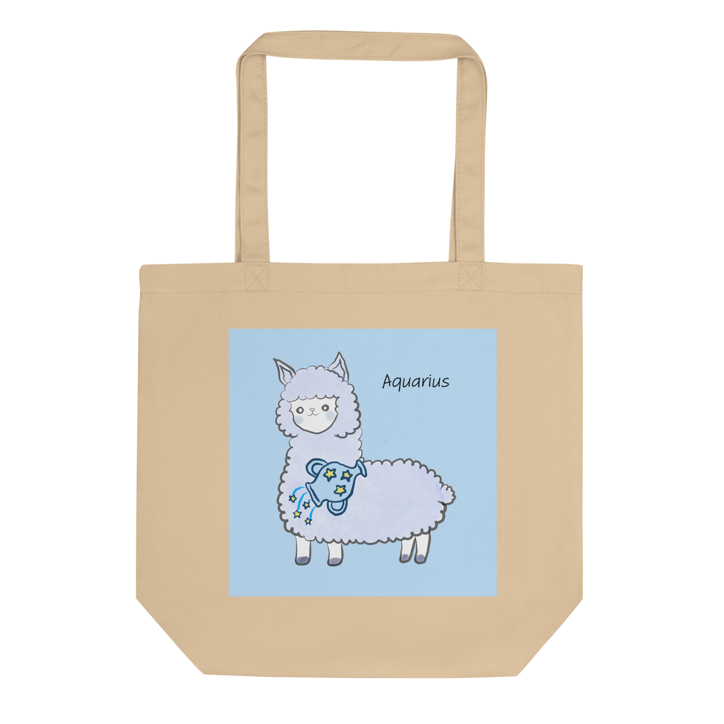 Astrology Tote Bag with Cute Alpaca Zodiac Sign Aquarius Organic Cotton Birthday Gift