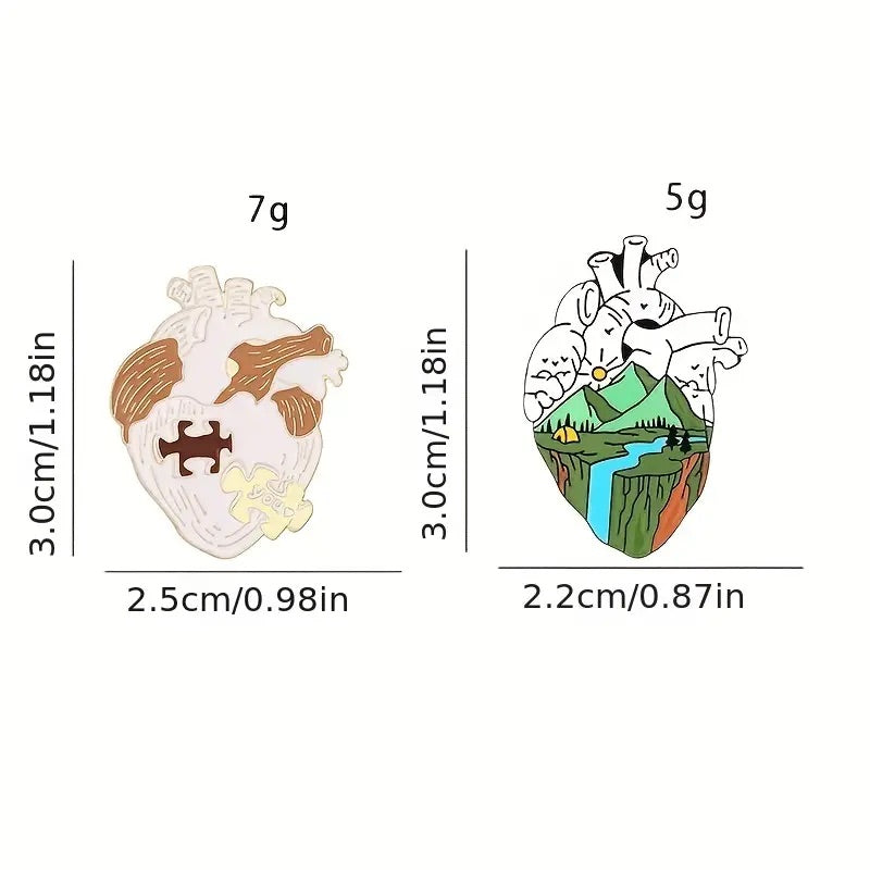 Artistic human heart shape enamel pin sizing