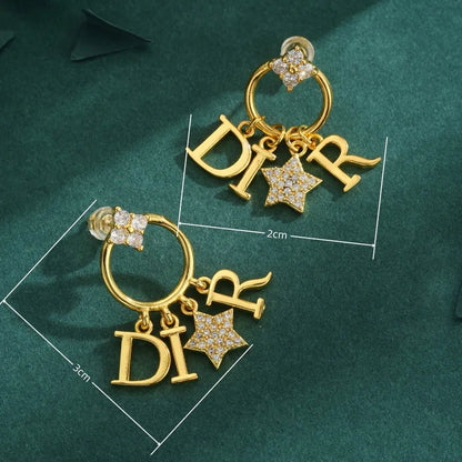 Electroplated Letter Earrings for Women in Copper with 18K Real Gold Water Plating and Zircon Inlay - Canvas & Charms